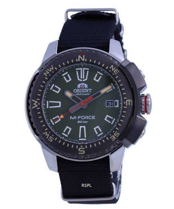 Orologio da uomo RA-AC0N03E10B 200M di Orient M-Force Green Dial in acciaio inossidabile automatico Diver