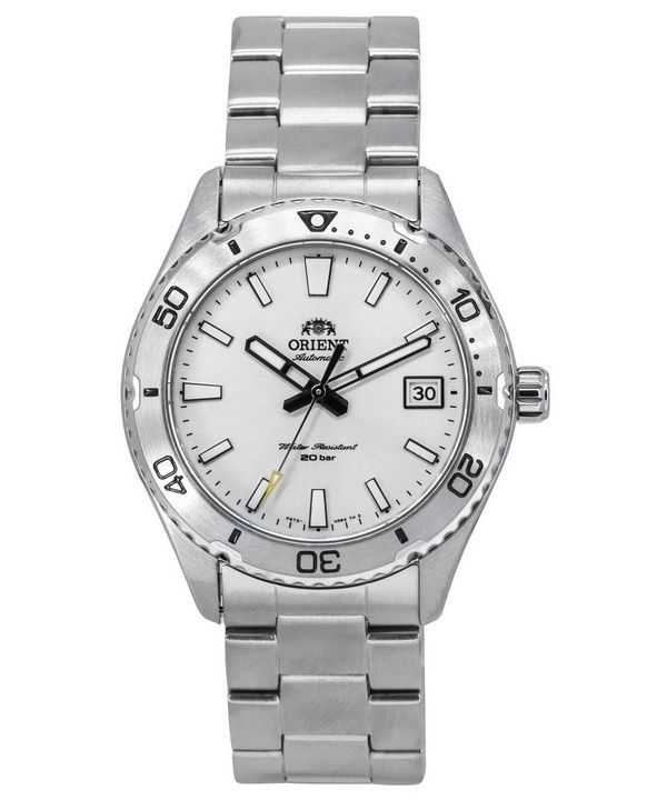 Orologio da uomo Orient Sports Mako in acciaio inossidabile con quadrante bianco, automatico, subacqueo RA-AC0Q03S10B RA-AC0Q03S
