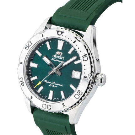 Orologio da uomo Orient Mako con cinturino in silicone e quadrante verde, automatico, subacqueo, RA-AC0Q11E 200M