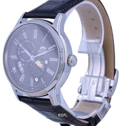 Orologio da uomo Orient Sun & Moon con quadrante nero automatico RA-AK0010B10B RA-AK0010B30B