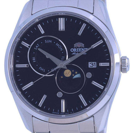 Orologio da uomo Orient Sun & Moon quadrante nero automatico in acciaio inossidabile RA-AK0307B00C
