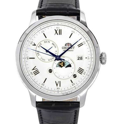 Orologio da uomo Orient Bambino versione 9 con sole e fasi lunari e quadrante bianco automatico RA-AK0802S10B RA-AK0802S30B