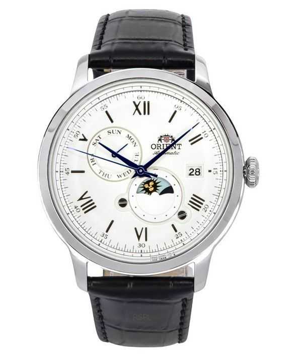 Orologio da uomo Orient Bambino versione 9 con sole e fasi lunari e quadrante bianco automatico RA-AK0802S10B RA-AK0802S30B