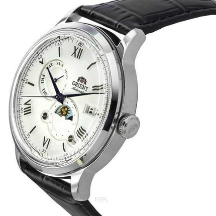 Orologio da uomo Orient Bambino versione 9 con sole e fasi lunari e quadrante bianco automatico RA-AK0802S10B RA-AK0802S30B