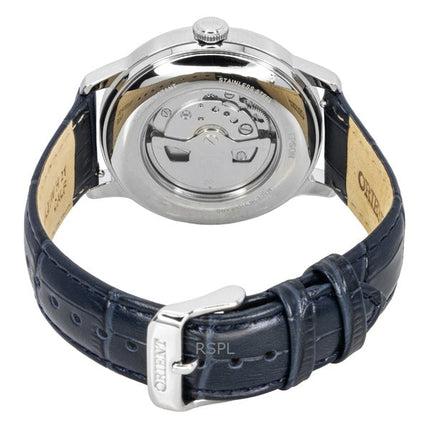 Orologio da uomo Orient Classic Sun and Moon con cinturino in pelle e quadrante blu navy, automatico RA-AK0806L