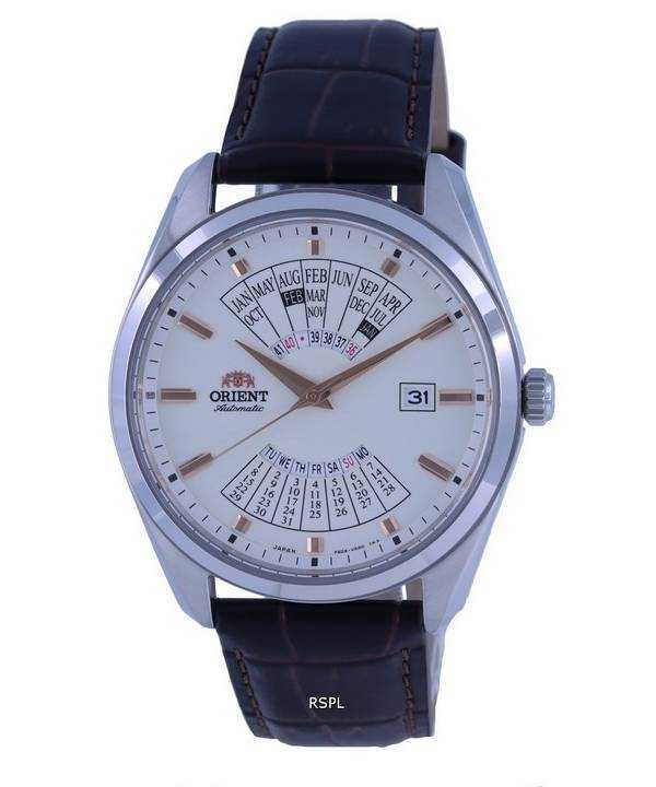 Orologio da uomo Orient Multi Year Calendar quadrante bianco in pelle automatico RA-BA0005S10B RA-BA0005S30B