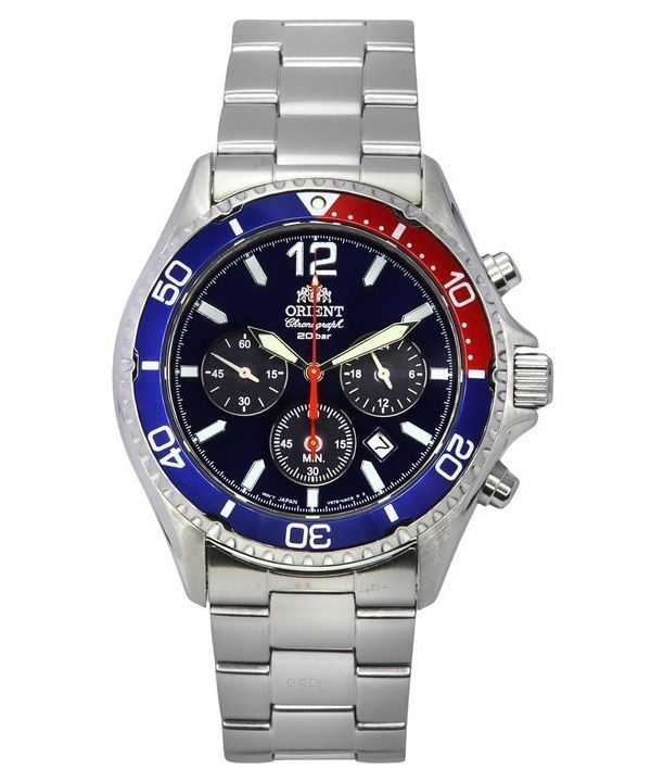 Orologio da uomo Orient Chronograph in acciaio inossidabile con quadrante nero e solare subacqueo RA-TX0201L10B 200M