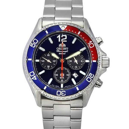 Orologio da uomo Orient Chronograph in acciaio inossidabile con quadrante nero e solare subacqueo RA-TX0201L10B 200M
