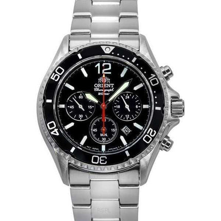 Orologio da uomo Orient Chronograph in acciaio inossidabile con quadrante nero e solare subacqueo RA-TX0202B10B 200M