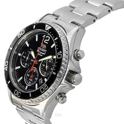 Orologio da uomo Orient Chronograph in acciaio inossidabile con quadrante nero e solare subacqueo RA-TX0202B10B 200M