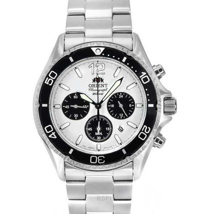 Orologio da uomo Orient Sports Panda Chronograph in acciaio inossidabile con quadrante bianco e solare subacqueo RA-TX0203S10B 2