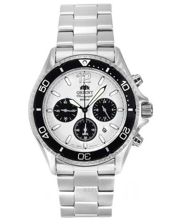 Orologio da uomo Orient Sports Panda Chronograph in acciaio inossidabile con quadrante bianco e solare subacqueo RA-TX0203S10B 2