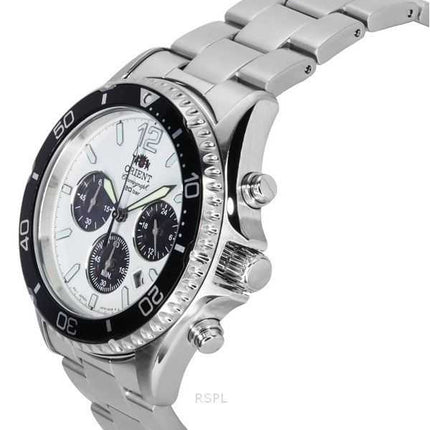 Orologio da uomo Orient Sports Panda Chronograph in acciaio inossidabile con quadrante bianco e solare subacqueo RA-TX0203S10B 2
