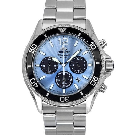 Orologio da uomo Orient Sports Chronograph in acciaio inossidabile con quadrante blu cielo, al quarzo, subacqueo RA-TX0206L 200M