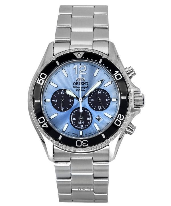 Orologio da uomo Orient Sports Chronograph in acciaio inossidabile con quadrante blu cielo, al quarzo, subacqueo RA-TX0206L 200M
