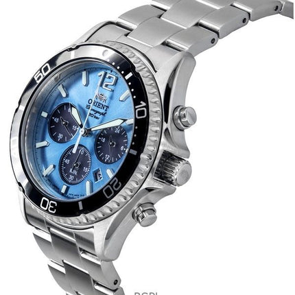 Orologio da uomo Orient Sports Chronograph in acciaio inossidabile con quadrante blu cielo, al quarzo, subacqueo RA-TX0206L 200M