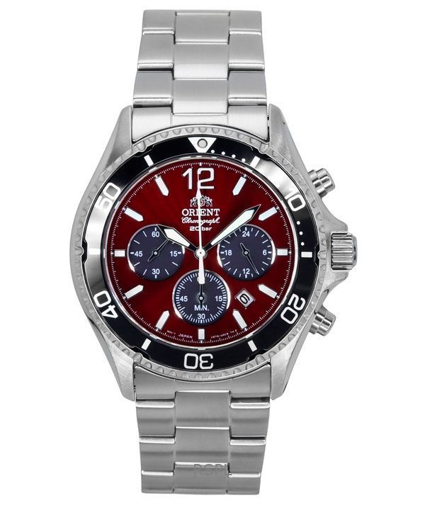 Orologio da uomo Orient Sports Chronograph in acciaio inossidabile con quadrante rosso cielo, al quarzo, subacqueo RA-TX0207R 20