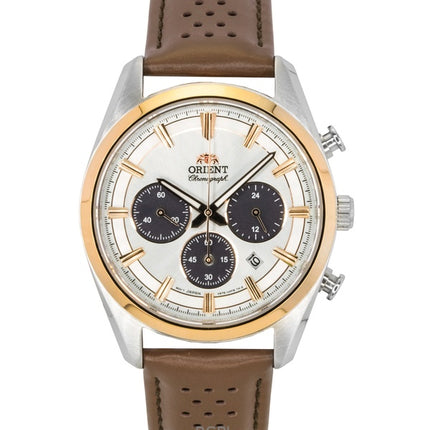 Orologio da uomo Orient Contemporary Chronograph con cinturino in pelle e quadrante bianco al quarzo RA-TX0306S