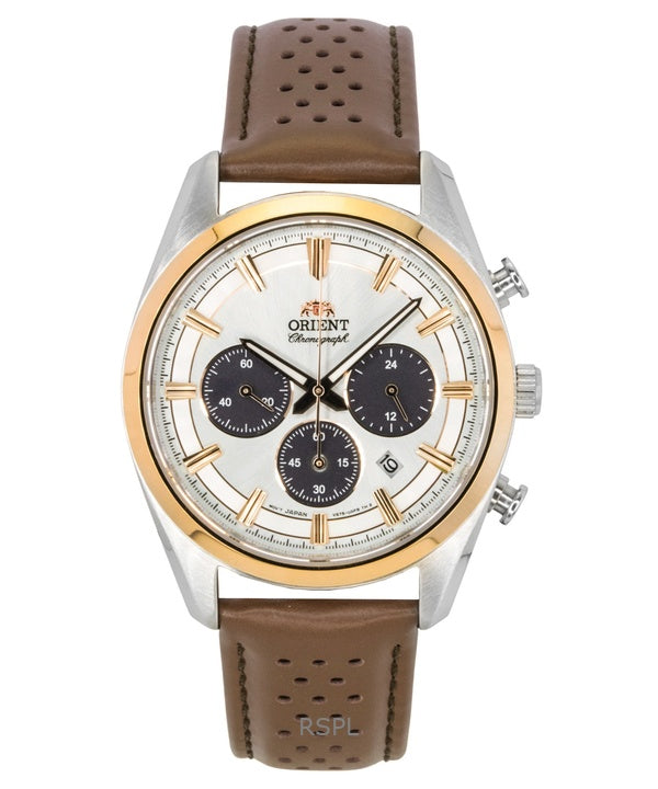 Orologio da uomo Orient Contemporary Chronograph con cinturino in pelle e quadrante bianco al quarzo RA-TX0306S