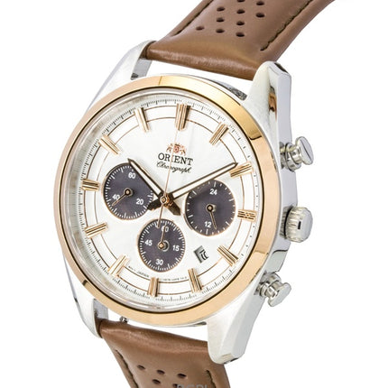 Orologio da uomo Orient Contemporary Chronograph con cinturino in pelle e quadrante bianco al quarzo RA-TX0306S