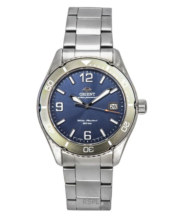 Orologio da uomo Orient Mako III in acciaio inossidabile con quadrante blu e solare subacqueo RA-WJ0002L 200M