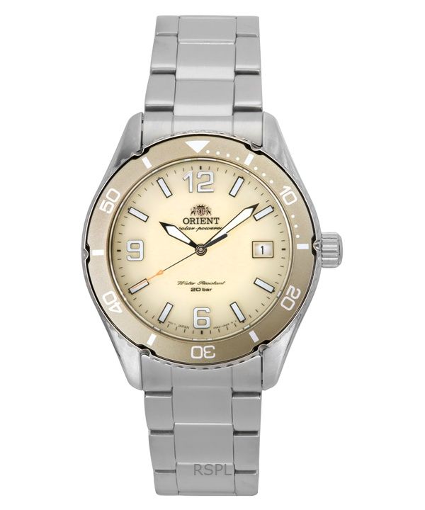 Orologio da uomo Orient Mako III in acciaio inossidabile con quadrante avorio e solare subacqueo RA-WJ0003S 200M