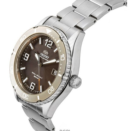 Orologio da uomo Orient Mako III in acciaio inossidabile con quadrante marrone e solare subacqueo RA-WJ0004Y 200M