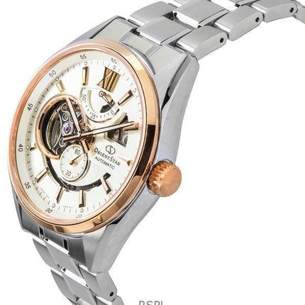 Orologio da uomo Orient Star Contemporary in acciaio inossidabile con quadrante scheletrato avorio automatico RE-AV0123G 100M