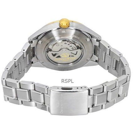 Orologio da uomo Orient Star Contemporary in acciaio inossidabile con quadrante champagne e scheletro automatico RE-AV0124G 100M