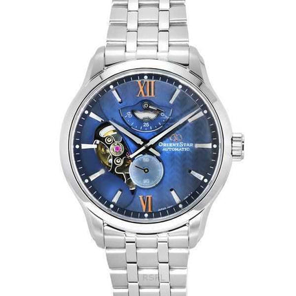 Orologio da uomo Orient Star Contemporary in acciaio inossidabile con quadrante blu automatico RE-AV0B08L00B 100M