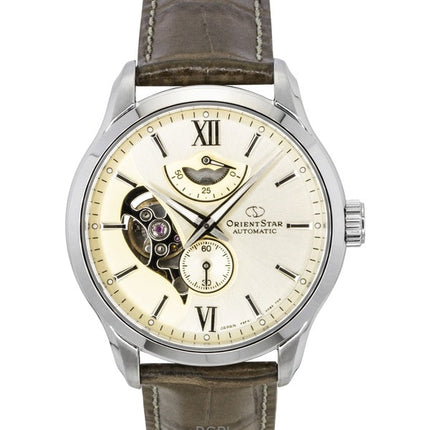 Orologio da uomo Orient Star Contemporary con cinturino in pelle e quadrante champagne, automatico, RE-AV0B10G, 100 m