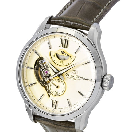 Orologio da uomo Orient Star Contemporary con cinturino in pelle e quadrante champagne, automatico, RE-AV0B10G, 100 m
