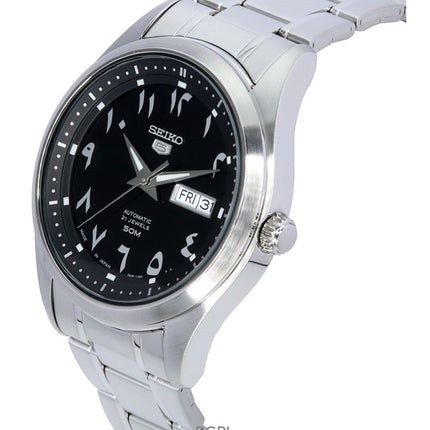 Orologio da uomo Seiko 5 SNKP21J1 automatico con quadrante arabo nero in acciaio inossidabile ricondizionato