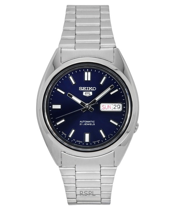 Orologio da uomo Seiko 5 ricondizionato con quadrante blu automatico a 21 rubini SNXS77J1