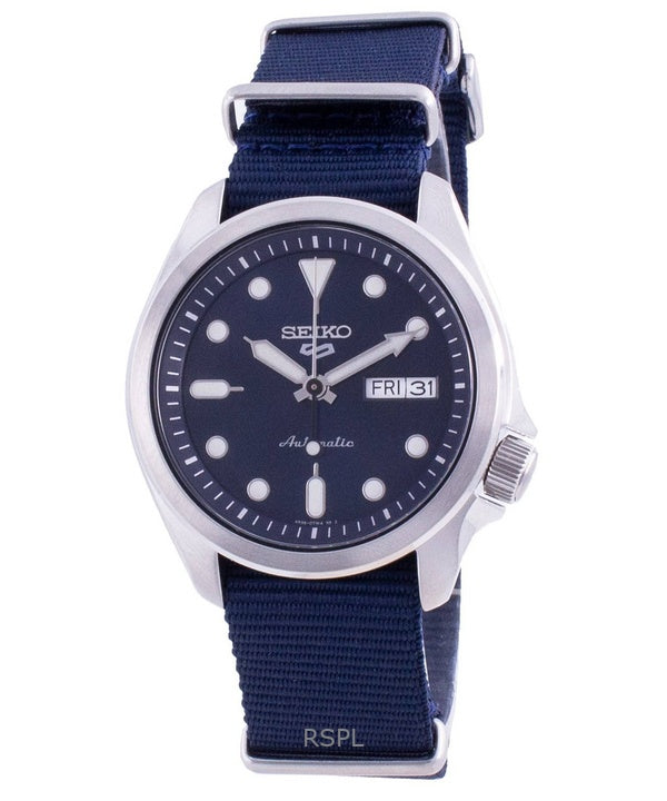 Orologio da uomo Seiko 5 Sports ricondizionato con cinturino in nylon e quadrante blu, automatico SRPE63K1, 100 m