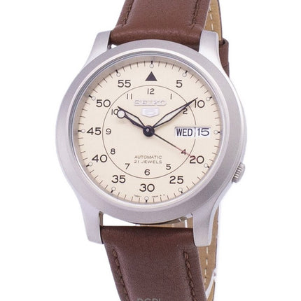 Orologio da uomo Seiko 5 Military ricondizionato con cinturino in pelle marrone automatico SNK803K2-var-SS5