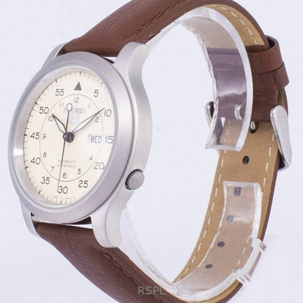 Orologio da uomo Seiko 5 Military ricondizionato con cinturino in pelle marrone automatico SNK803K2-var-SS5