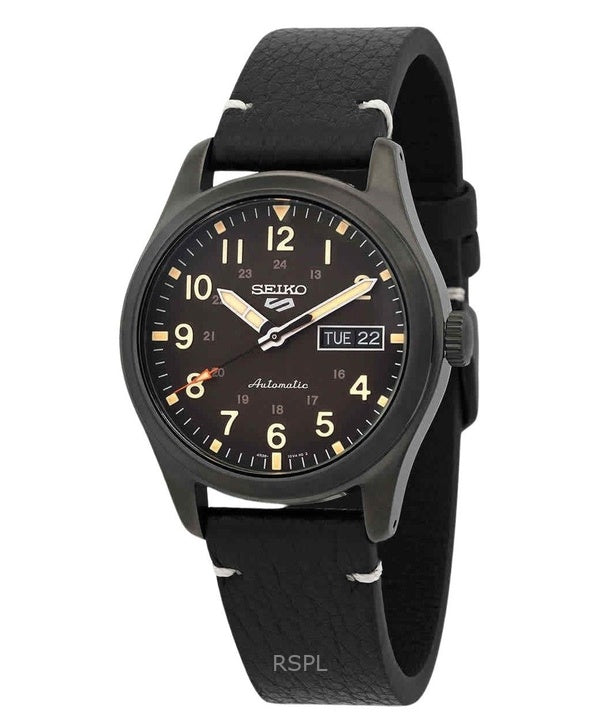Orologio da uomo Seiko 5 Sports Field Collection ricondizionato con cinturino in pelle e quadrante marrone, automatico SRPG41K1, 100 m