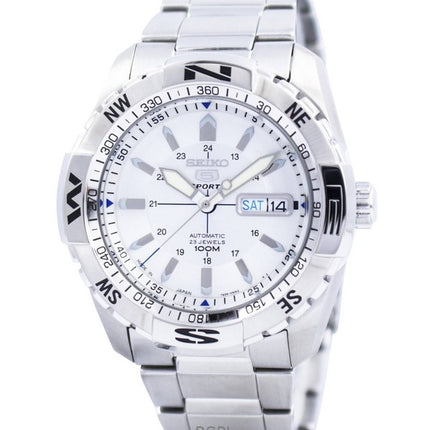 Orologio da uomo Seiko 5 Sports ricondizionato con quadrante argento automatico 23 gioielli, prodotto in Giappone, SNZJ03J1