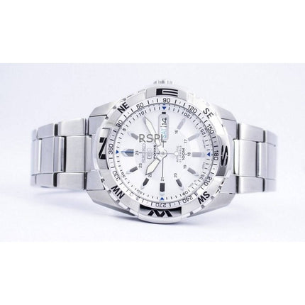 Orologio da uomo Seiko 5 Sports ricondizionato con quadrante argento automatico 23 gioielli, prodotto in Giappone, SNZJ03J1