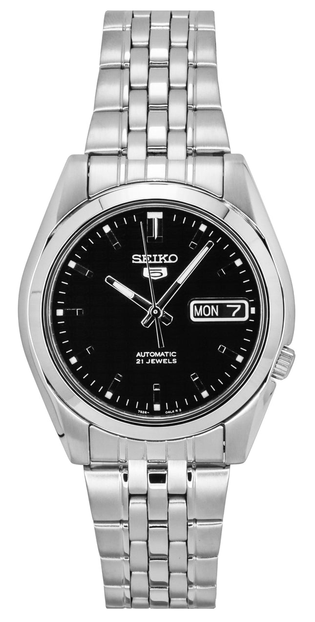 Orologio da uomo Seiko 5 ricondizionato con quadrante nero automatico 21 gioielli SNK361K1