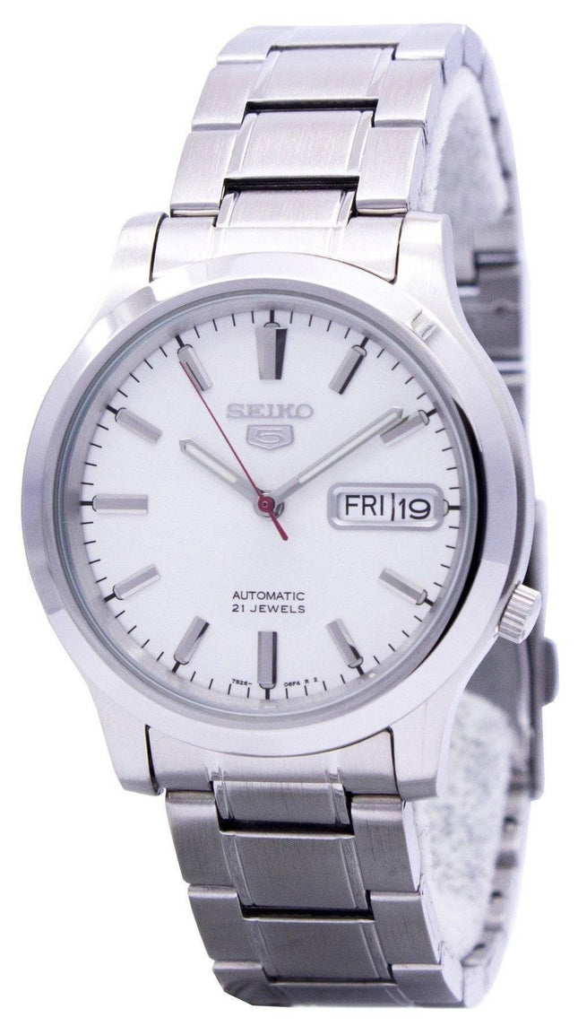 Orologio da uomo Seiko 5 ricondizionato con quadrante bianco automatico a 21 rubini SNK789K1