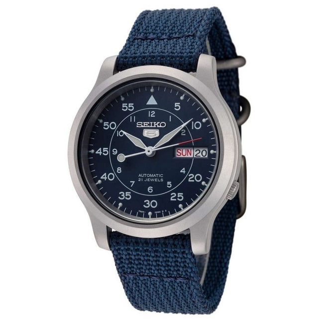 Orologio da uomo Seiko 5 ricondizionato con quadrante blu militare automatico SNK807K2