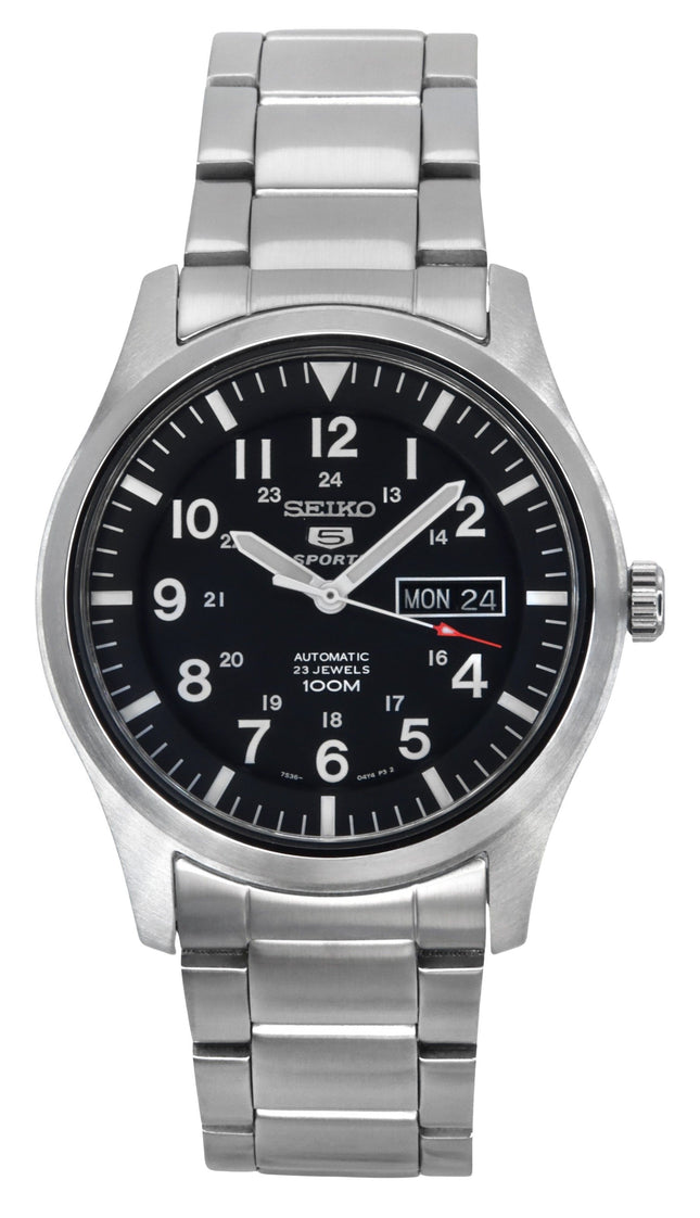 Orologio da uomo Seiko 5 Sports ricondizionato con quadrante nero automatico SNZG13K1