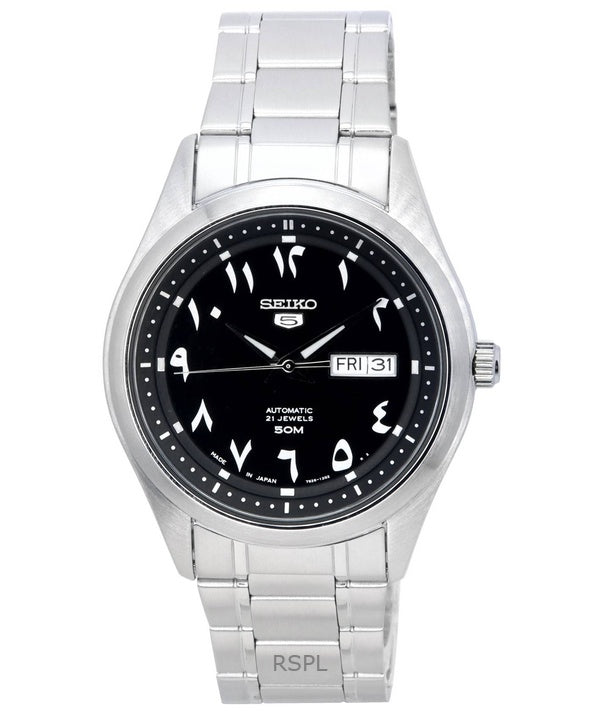 Orologio da uomo Seiko 5 ricondizionato in acciaio inossidabile con quadrante arabo nero, automatico SNKP21J1