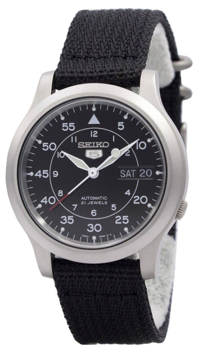 Orologio da uomo automatico Seiko 5 con quadrante nero militare ricondizionato SNK809K2