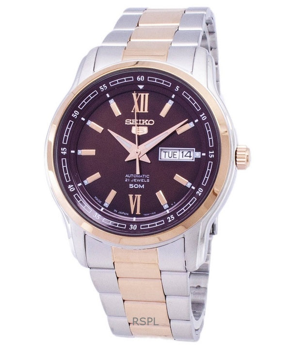 Orologio da uomo Seiko 5 Classic con quadrante marrone, ricondizionato, automatico SNKP18J1