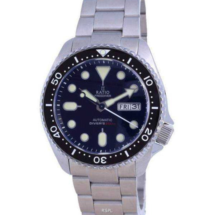 Orologio da uomo Ratio FreeDiver quadrante nero cristallo di zaffiro acciaio inossidabile automatico RTA100 200M