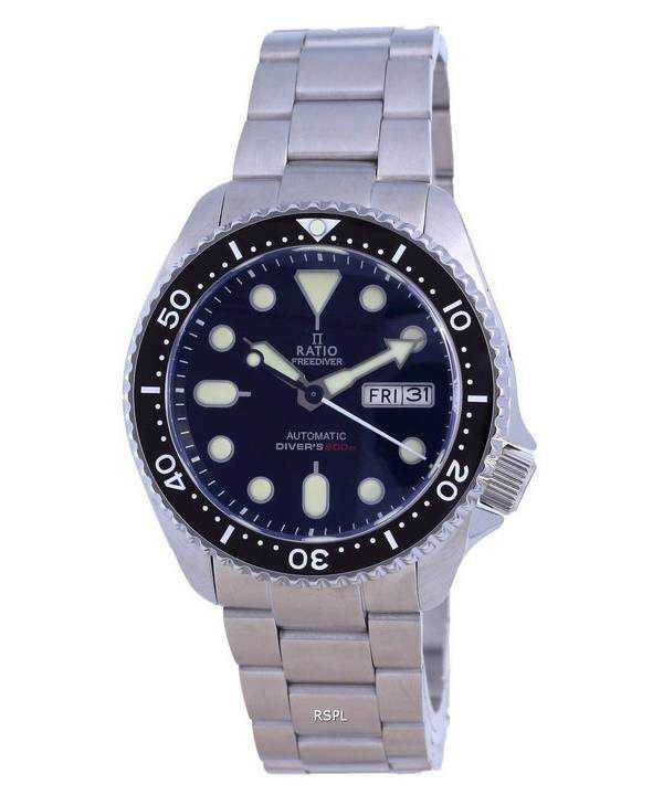 Orologio da uomo Ratio FreeDiver quadrante nero cristallo di zaffiro acciaio inossidabile automatico RTA100 200M