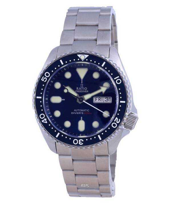 Orologio da uomo Ratio FreeDiver quadrante blu con cristallo di zaffiro in acciaio inossidabile automatico RTA102 200M